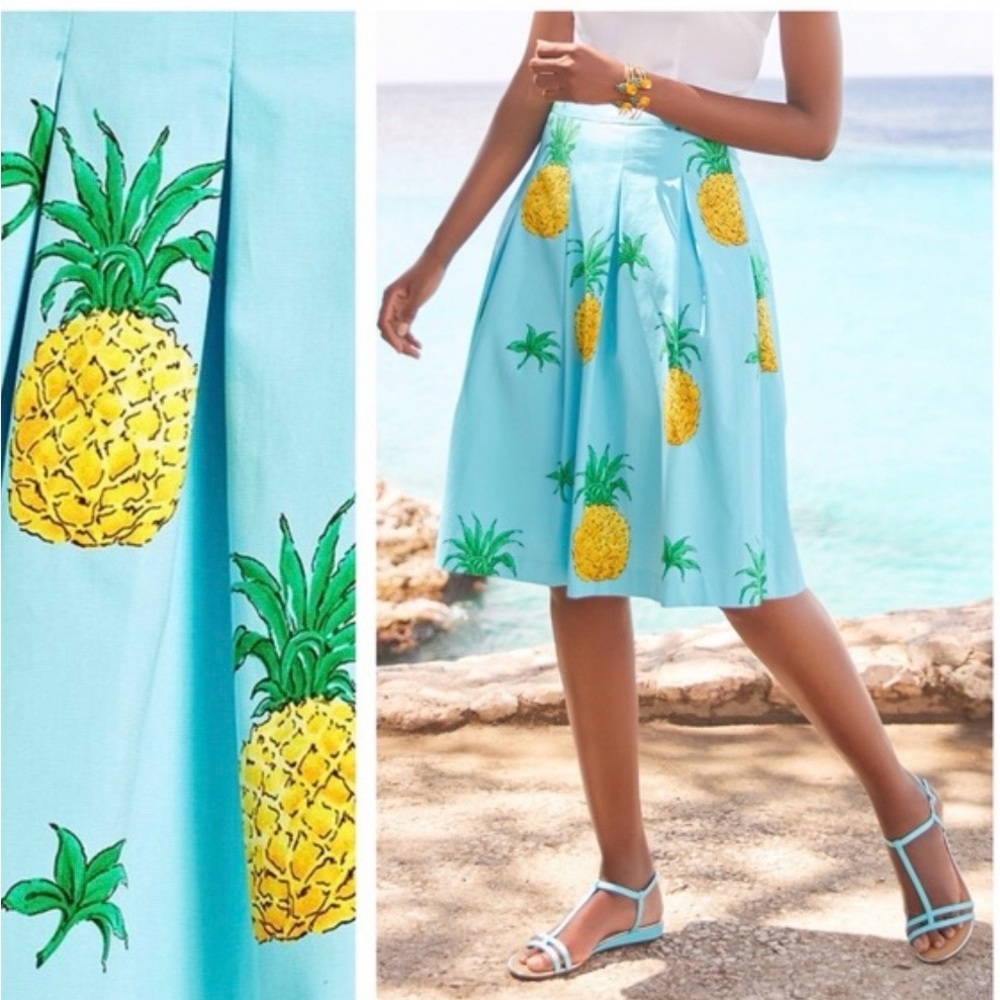 Talbots Pineapple Print Pleated Skirt, Size 10